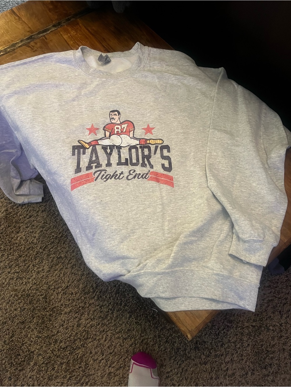 Taylor/Kelce Gray Graphic Tight End Sweatshirt with Red Accents